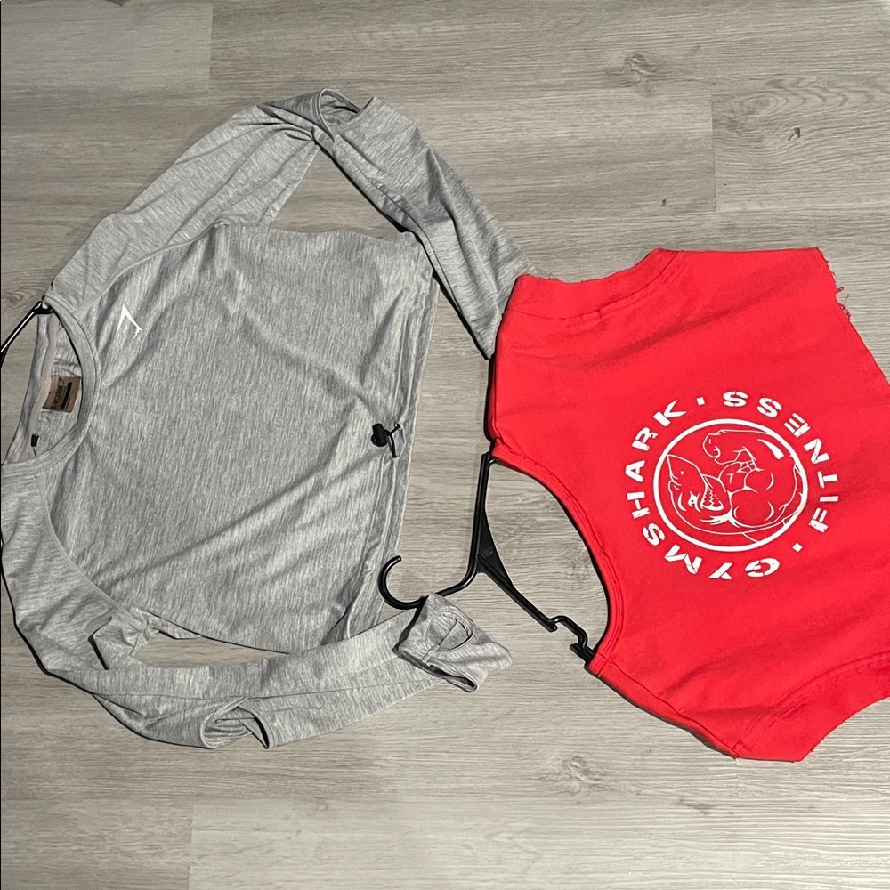 Gymshark Gray Crop Top and Red Tank